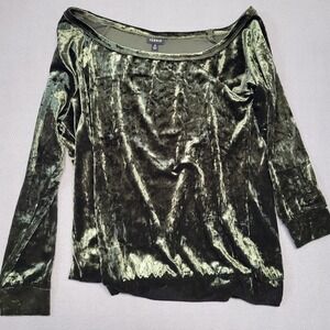Torrid Olive Green Crushed Velvet Off Shoulder Top Size 0 Plus Long Sleeve